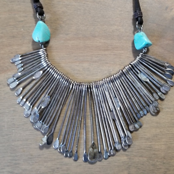 Lucky Brand silver paddle and leather necklace - Picture 2 of 3